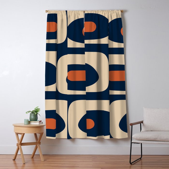 Minimalist Mid Century Modern Retro Piquet Pattern in Mid Mod Navy Blue Spiced Orange Beige Window Curtain Gallery Image 5
