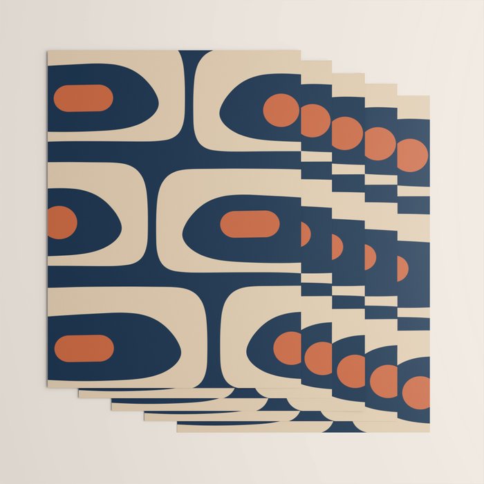 Minimalist Mid Century Modern Retro Piquet Pattern in Mid Mod Navy Blue Spiced Orange Beige Wrapping Paper Gallery Image 3