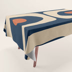 Minimalist Mid Century Modern Retro Piquet Pattern in Mid Mod Navy Blue Spiced Orange Beige Tablecloth Gallery Image 1