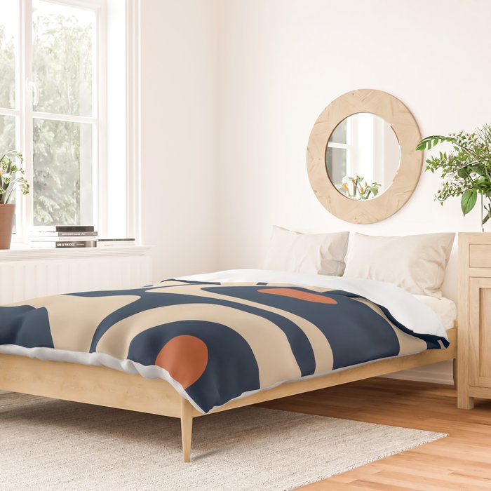 Minimalist Mid Century Modern Retro Piquet Pattern in Mid Mod Navy Blue Spiced Orange Beige Duvet Cover Gallery Image 2