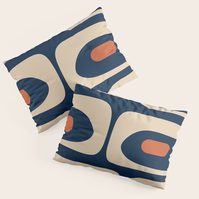 Minimalist Mid Century Modern Retro Piquet Pattern in Mid Mod Navy Blue Spiced Orange Beige Pillow Sham Gallery Image 1