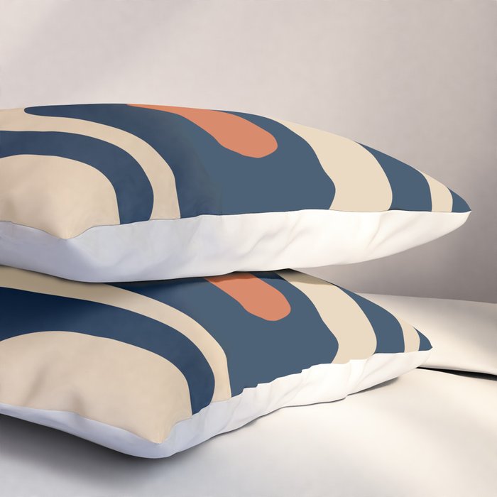 Minimalist Mid Century Modern Retro Piquet Pattern in Mid Mod Navy Blue Spiced Orange Beige Pillow Sham Gallery Image 3