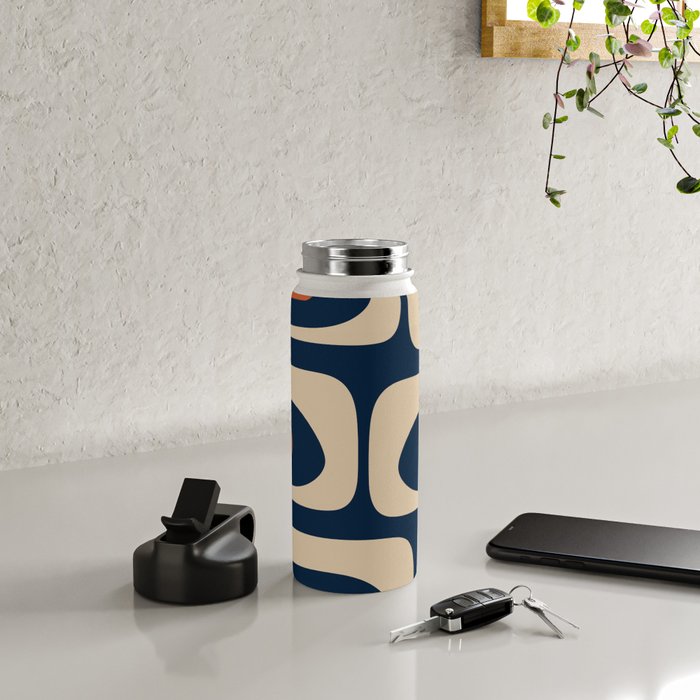 Minimalist Mid Century Modern Retro Piquet Pattern in Mid Mod Navy Blue Spiced Orange Beige Water Bottle Gallery Image 4