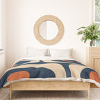Minimalist Mid Century Modern Retro Piquet Pattern in Mid Mod Navy Blue Spiced Orange Beige Duvet Cover Gallery Image 3