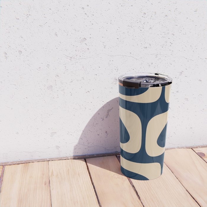 Minimalist Mid Century Modern Retro Piquet Pattern in Mid Mod Navy Blue Spiced Orange Beige Travel Mug Gallery Image 4