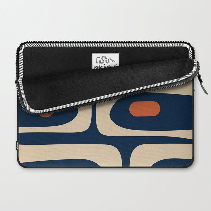 Minimalist Mid Century Modern Retro Piquet Pattern in Mid Mod Navy Blue Spiced Orange Beige Laptop Sleeve Gallery Image 2
