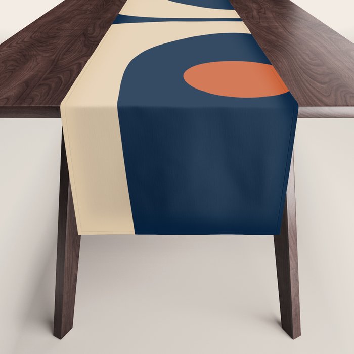 Minimalist Mid Century Modern Retro Piquet Pattern in Mid Mod Navy Blue Spiced Orange Beige Table Runner Gallery Image 1