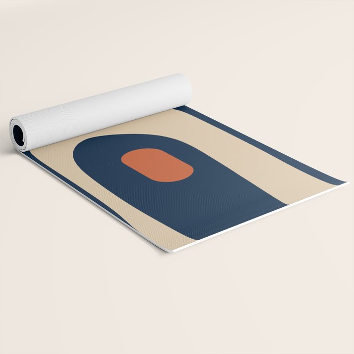 Minimalist Mid Century Modern Retro Piquet Pattern in Mid Mod Navy Blue Spiced Orange Beige Yoga Mat Gallery Image 2