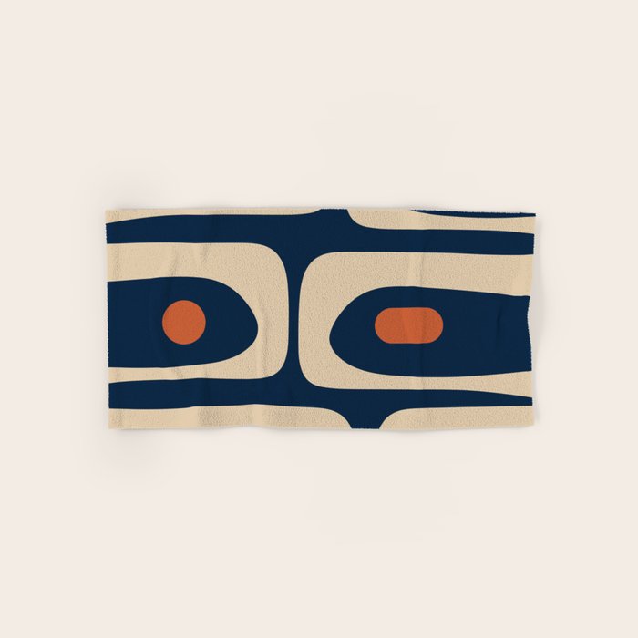 Minimalist Mid Century Modern Retro Piquet Pattern in Mid Mod Navy Blue Spiced Orange Beige Bath Towel Gallery Image 1