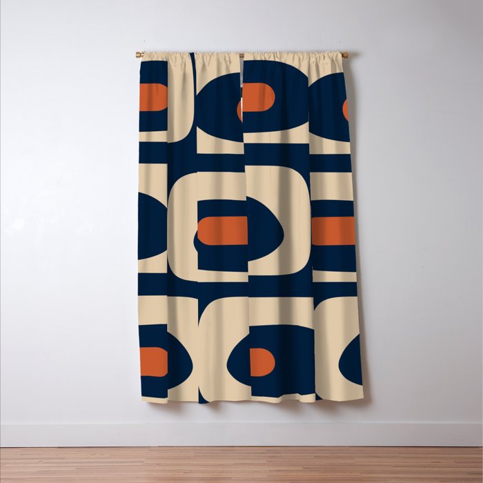 Minimalist Mid Century Modern Retro Piquet Pattern in Mid Mod Navy Blue Spiced Orange Beige Window Curtain Gallery Image 3