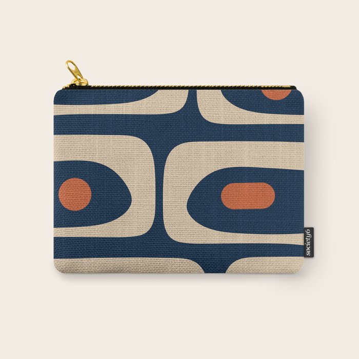 Minimalist Mid Century Modern Retro Piquet Pattern in Mid Mod Navy Blue Spiced Orange Beige Carry All Pouch Gallery Image 1