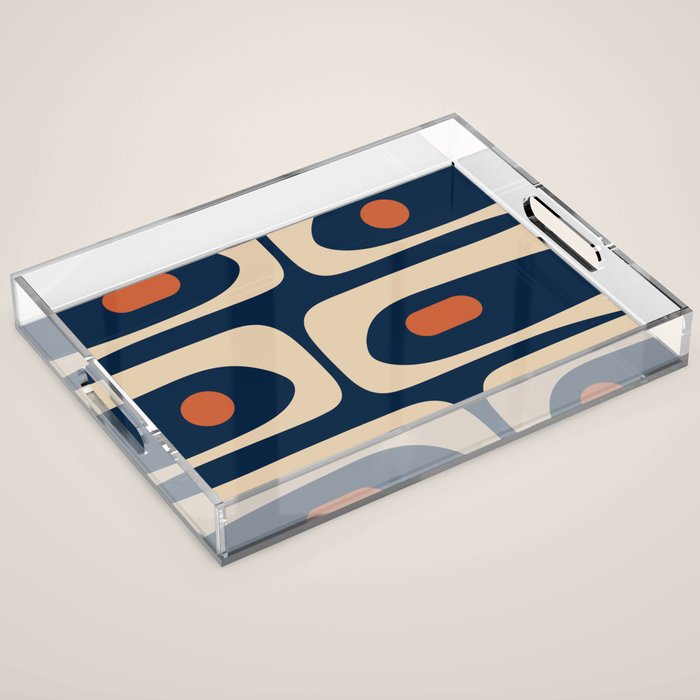 Minimalist Mid Century Modern Retro Piquet Pattern in Mid Mod Navy Blue Spiced Orange Beige Acrylic Tray Gallery Image 1