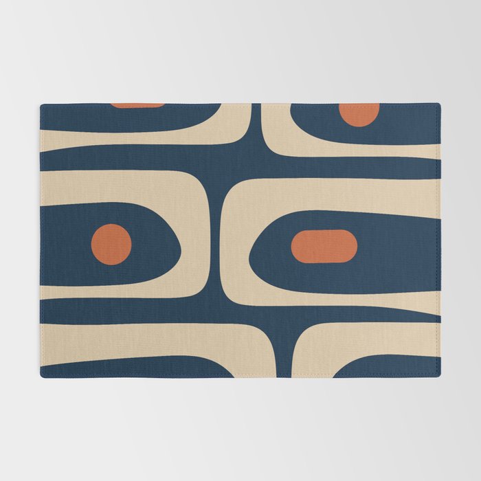 Minimalist Mid Century Modern Retro Piquet Pattern in Mid Mod Navy Blue Spiced Orange Beige Rug Gallery Image 2