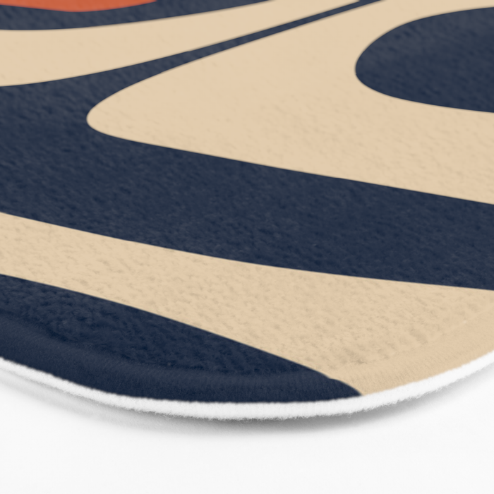 Minimalist Mid Century Modern Retro Piquet Pattern in Mid Mod Navy Blue Spiced Orange Beige Bath Mat Gallery Image 3