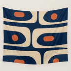 Minimalist Mid Century Modern Retro Piquet Pattern in Mid Mod Navy Blue Spiced Orange Beige Wall Tapestry Gallery Image 4