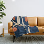 Minimalist Mid Century Modern Retro Piquet Pattern in Mid Mod Navy Blue Spiced Orange Beige Throw Blanket Gallery Image 1