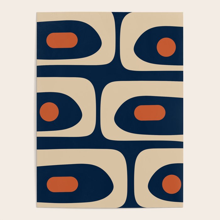 Minimalist Mid Century Modern Retro Piquet Pattern in Mid Mod Navy Blue Spiced Orange Beige Poster Gallery Image 4