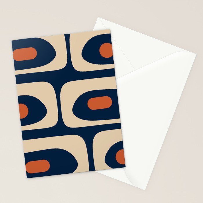 Minimalist Mid Century Modern Retro Piquet Pattern in Mid Mod Navy Blue Spiced Orange Beige Stationery Card Gallery Image 2