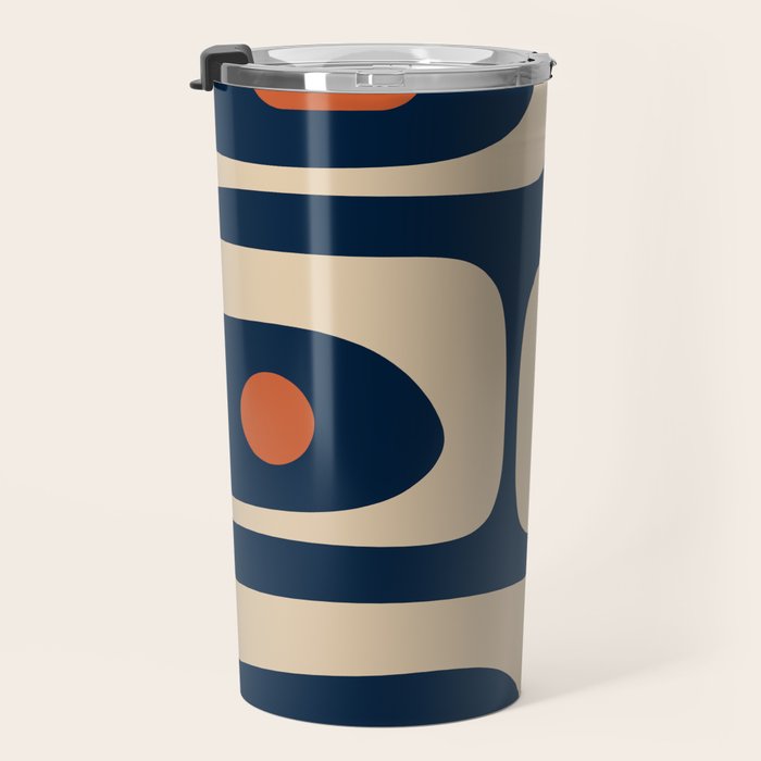 Minimalist Mid Century Modern Retro Piquet Pattern in Mid Mod Navy Blue Spiced Orange Beige Travel Mug Gallery Image 3