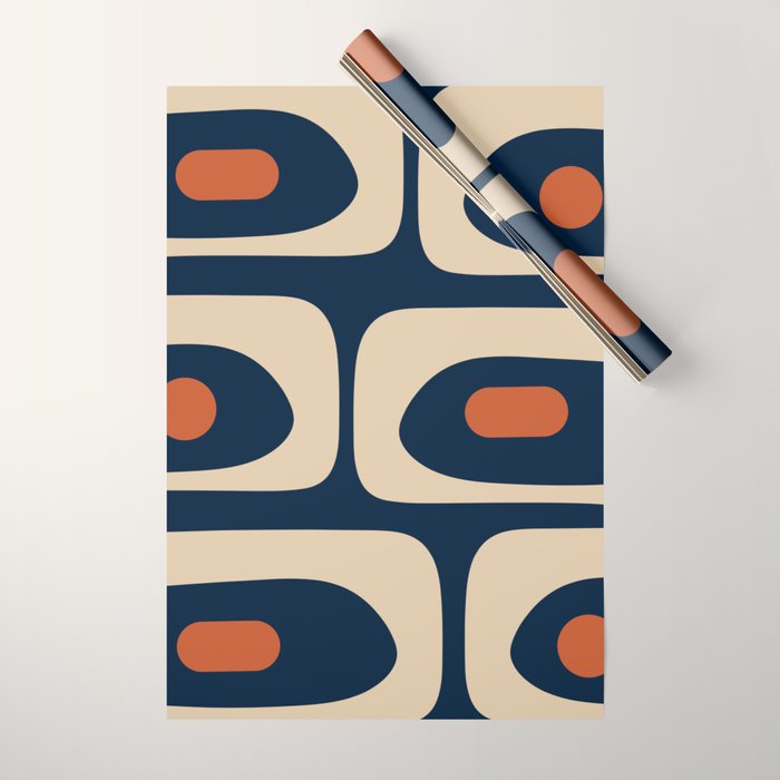 Minimalist Mid Century Modern Retro Piquet Pattern in Mid Mod Navy Blue Spiced Orange Beige Wrapping Paper Gallery Image 1