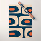 Minimalist Mid Century Modern Retro Piquet Pattern in Mid Mod Navy Blue Spiced Orange Beige Wrapping Paper Gallery Image 1