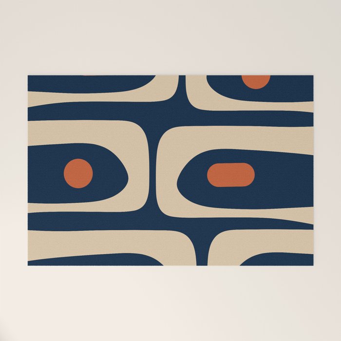 Minimalist Mid Century Modern Retro Piquet Pattern in Mid Mod Navy Blue Spiced Orange Beige Welcome Mat Gallery Image 1