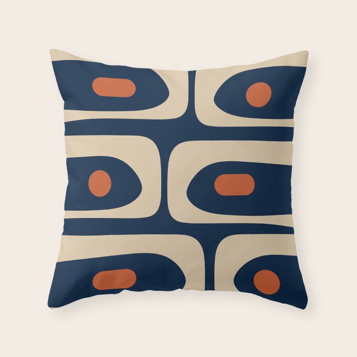 Minimalist Mid Century Modern Retro Piquet Pattern in Mid Mod Navy Blue Spiced Orange Beige Throw Pillow Gallery Image 6