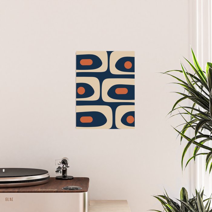Minimalist Mid Century Modern Retro Piquet Pattern in Mid Mod Navy Blue Spiced Orange Beige Poster Gallery Image 2