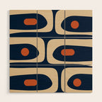 Minimalist Mid Century Modern Retro Piquet Pattern in Mid Mod Navy Blue Spiced Orange Beige Wood Wall Art Gallery Image 1