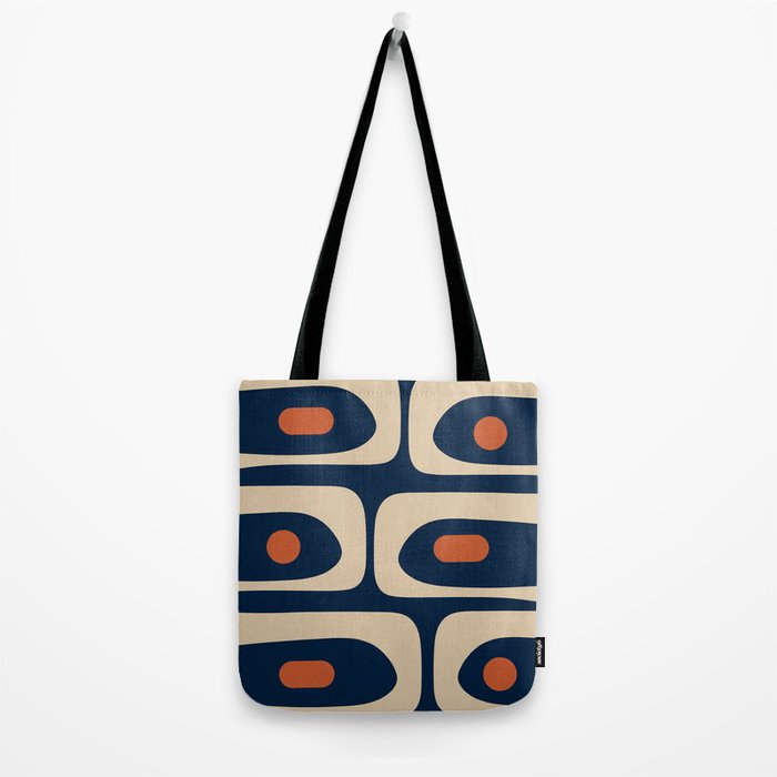 Minimalist Mid Century Modern Retro Piquet Pattern in Mid Mod Navy Blue Spiced Orange Beige Tote Bag Gallery Image 2