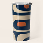 Minimalist Mid Century Modern Retro Piquet Pattern in Mid Mod Navy Blue Spiced Orange Beige Travel Mug Gallery Image 2