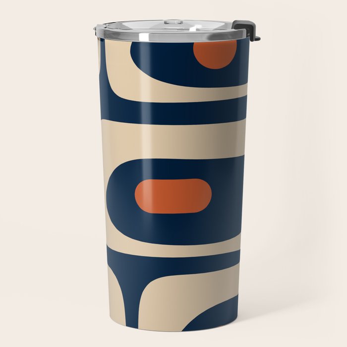 Minimalist Mid Century Modern Retro Piquet Pattern in Mid Mod Navy Blue Spiced Orange Beige Travel Mug Gallery Image 2
