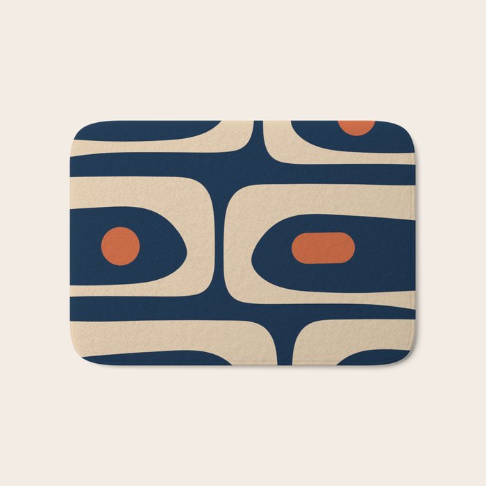 Minimalist Mid Century Modern Retro Piquet Pattern in Mid Mod Navy Blue Spiced Orange Beige Bath Mat Gallery Image 1