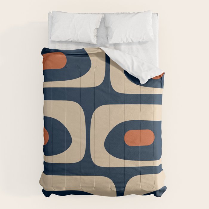 Minimalist Mid Century Modern Retro Piquet Pattern in Mid Mod Navy Blue Spiced Orange Beige Comforter Gallery Image 6
