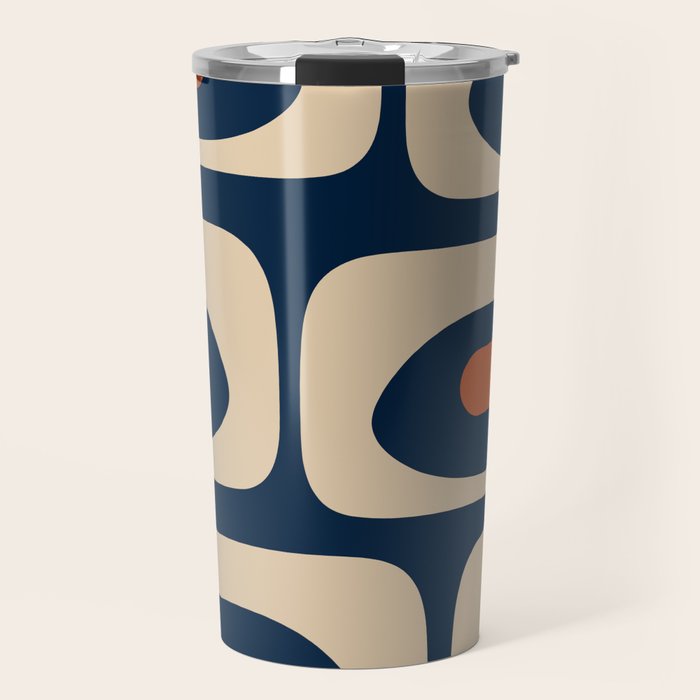 Minimalist Mid Century Modern Retro Piquet Pattern in Mid Mod Navy Blue Spiced Orange Beige Travel Mug Gallery Image 1