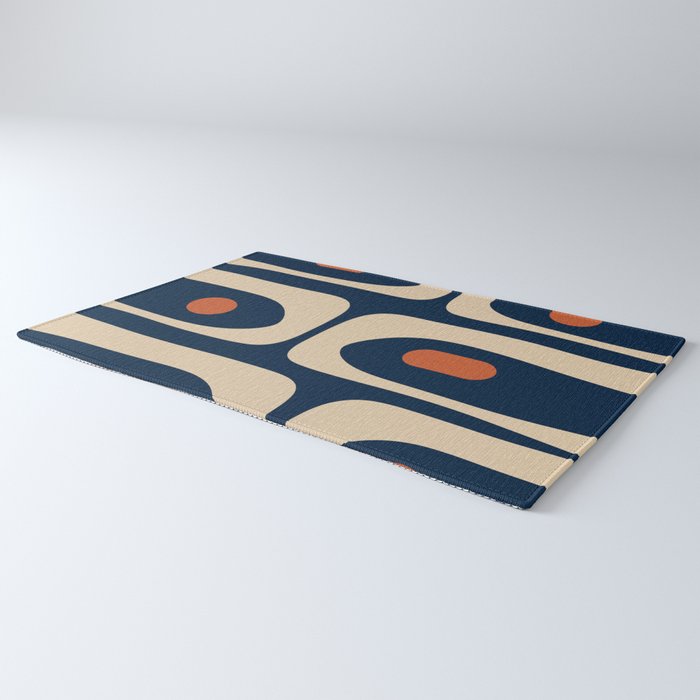 Minimalist Mid Century Modern Retro Piquet Pattern in Mid Mod Navy Blue Spiced Orange Beige Rug Gallery Image 3