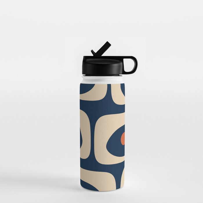 Minimalist Mid Century Modern Retro Piquet Pattern in Mid Mod Navy Blue Spiced Orange Beige Water Bottle Gallery Image 1