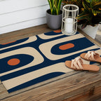 Minimalist Mid Century Modern Retro Piquet Pattern in Mid Mod Navy Blue Spiced Orange Beige Outdoor Rug Gallery Image 2
