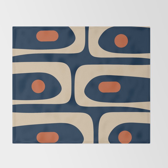 Minimalist Mid Century Modern Retro Piquet Pattern in Mid Mod Navy Blue Spiced Orange Beige Throw Blanket Gallery Image 2