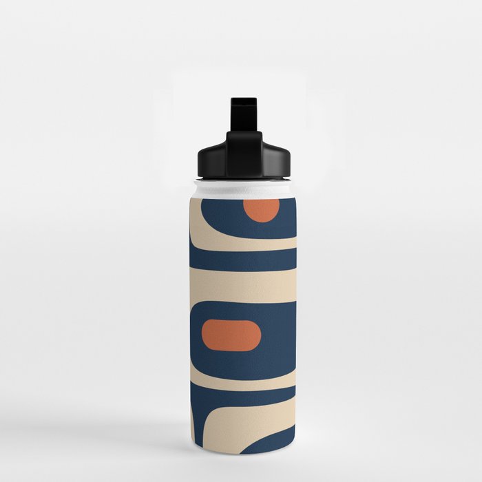 Minimalist Mid Century Modern Retro Piquet Pattern in Mid Mod Navy Blue Spiced Orange Beige Water Bottle Gallery Image 2