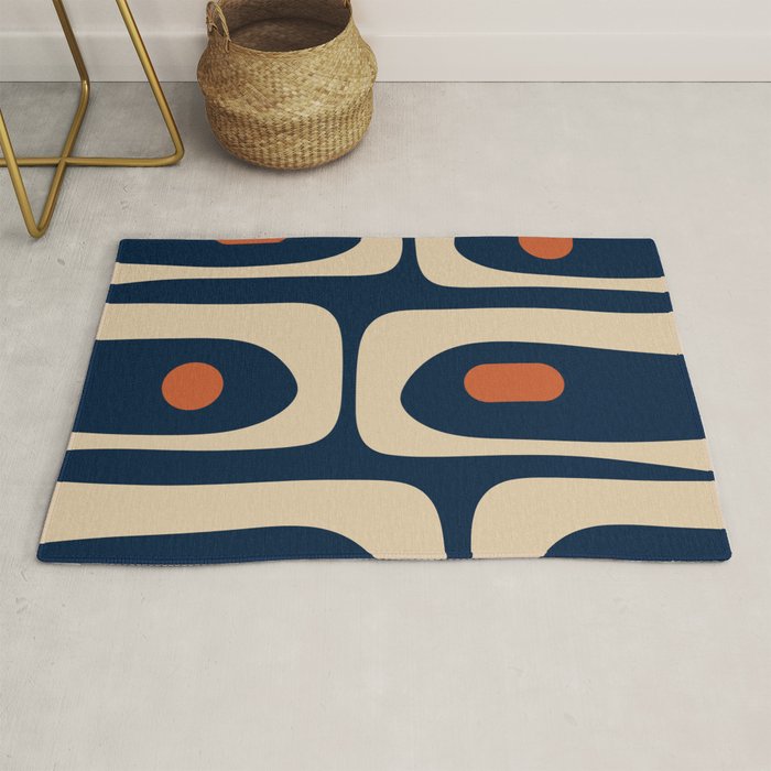 Minimalist Mid Century Modern Retro Piquet Pattern in Mid Mod Navy Blue Spiced Orange Beige Rug Gallery Image 1