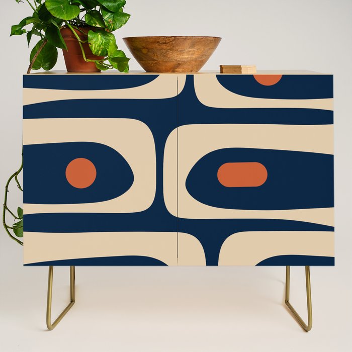 Minimalist Mid Century Modern Retro Piquet Pattern in Mid Mod Navy Blue Spiced Orange Beige Credenza Gallery Image 1