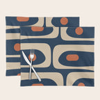 Minimalist Mid Century Modern Retro Piquet Pattern in Mid Mod Navy Blue Spiced Orange Beige Placemat Gallery Image 1