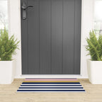 Graduated Stripes in Navy Blue, Blush Pink, Mustard Yellow, and White. Minimalist Color Block Design Welcome Mat Gallery Image 3