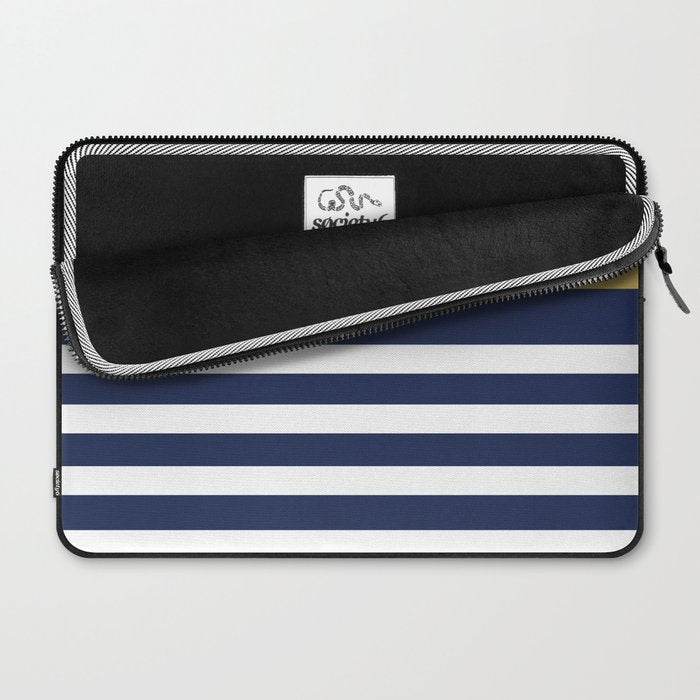 Graduated Stripes in Navy Blue, Blush Pink, Mustard Yellow, and White. Minimalist Color Block Design Laptop Sleeve Gallery Image 2