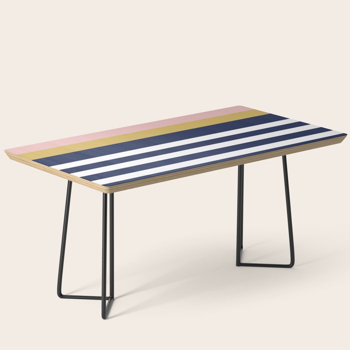 Graduated Stripes in Navy Blue, Blush Pink, Mustard Yellow, and White. Minimalist Color Block Design Coffee Table Gallery Image 1