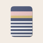 Graduated Stripes in Navy Blue, Blush Pink, Mustard Yellow, and White. Minimalist Color Block Design Bath Mat Gallery Image 1