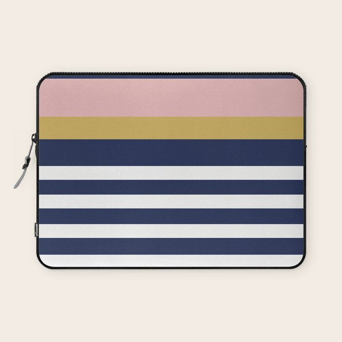 Graduated Stripes in Navy Blue, Blush Pink, Mustard Yellow, and White. Minimalist Color Block Design Laptop Sleeve Gallery Image 1