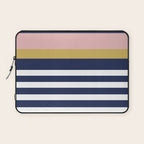 Graduated Stripes in Navy Blue, Blush Pink, Mustard Yellow, and White. Minimalist Color Block Design Laptop Sleeve Gallery Image 1