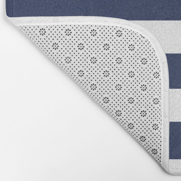 Graduated Stripes in Navy Blue, Blush Pink, Mustard Yellow, and White. Minimalist Color Block Design Bath Mat Gallery Image 2